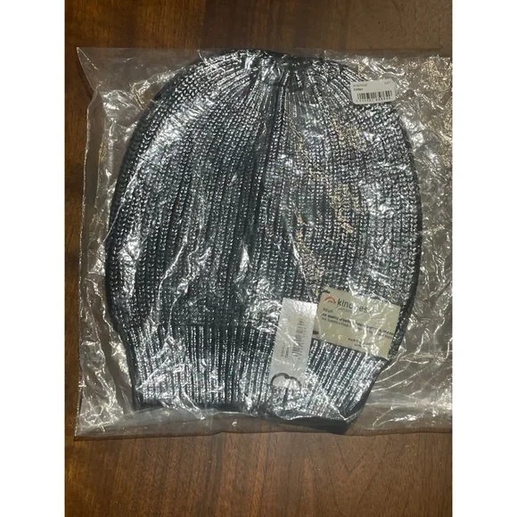 Kurt Geiger London Be Kindness Foil Rib Beanie in Black New Womens Skully - Picture 2 of 6